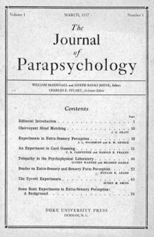 Front Cover of the First Issue of the Journal of Parapsychology